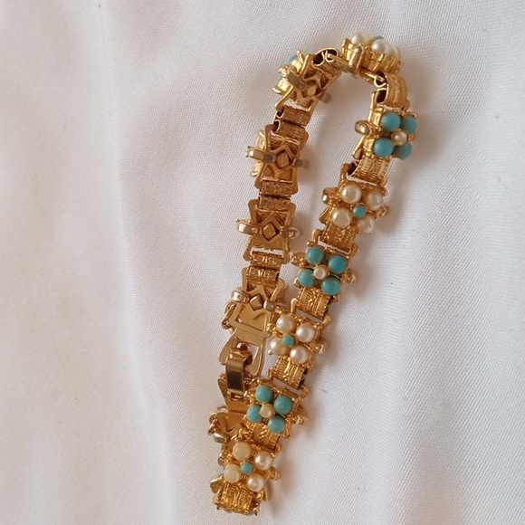 Vintage gold pearl, blue pearl, bracelet - Picture 2 of 8